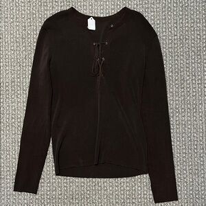 Elegant Chocolate Brown Lace-Up Women's Top